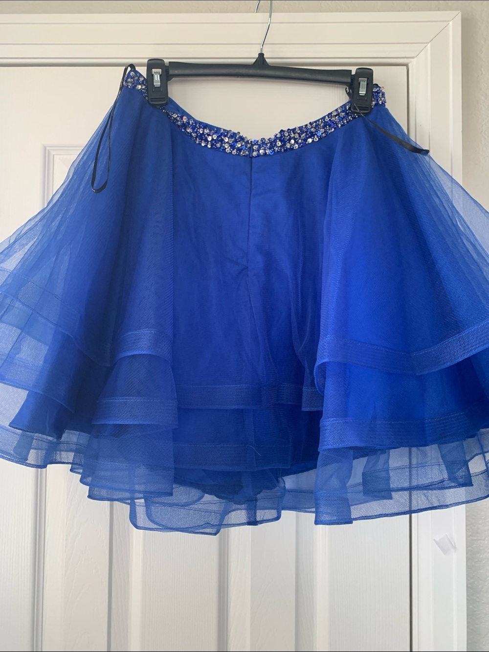 Royal Blue Layered Tulle Skater Skirt with Embellished Waist - Picture 3 of 5